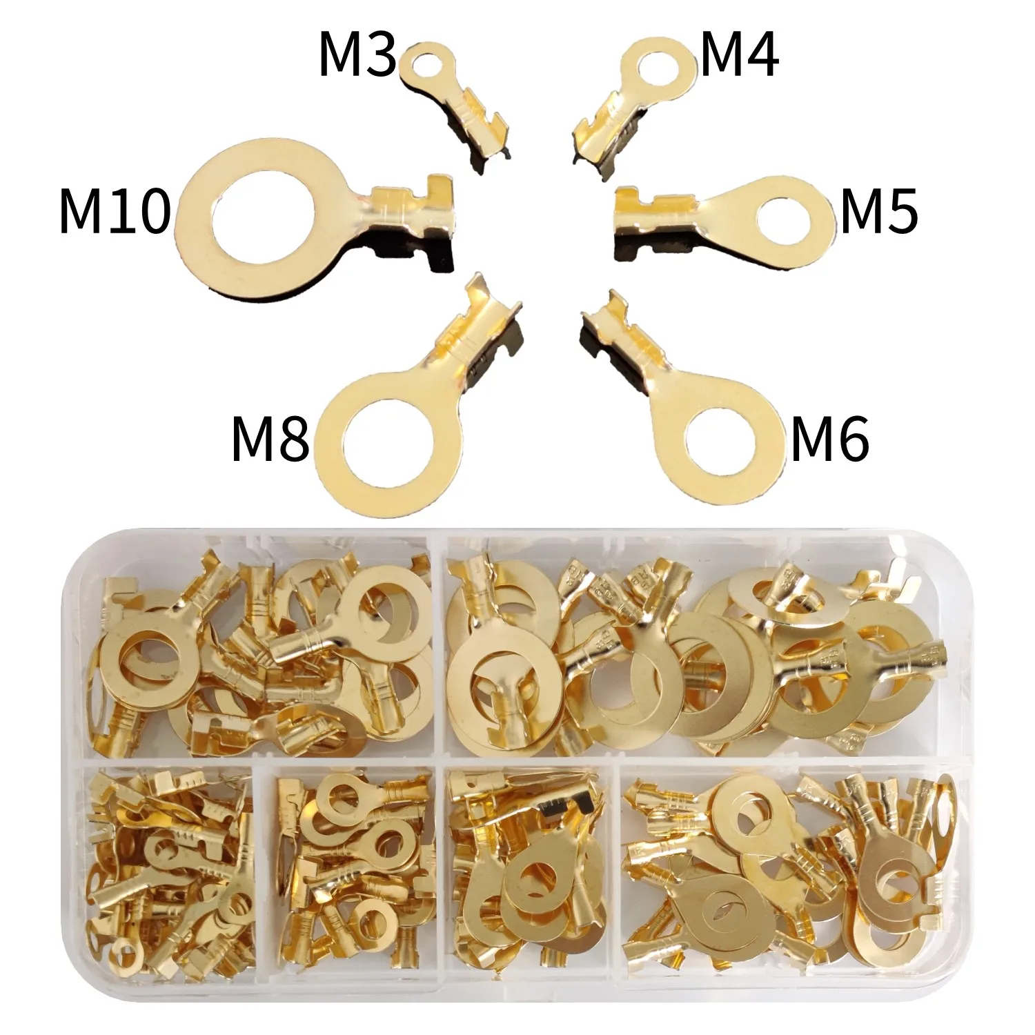 M3/M4/M5/M6/M8/M10 Ring-Terminal Wire Quick Connector Terminal Brass Crimp Terminal Assorted Kit