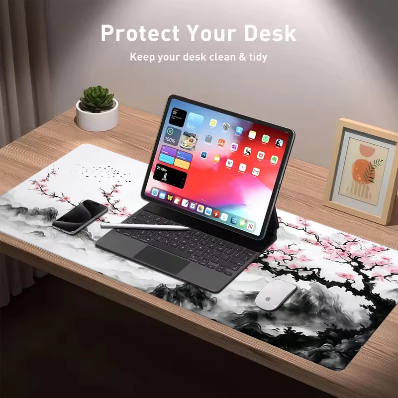 2026 New Hot Sale Japan Cherry Blossom Gaming Mousepad Leather Desk Mat Landscape Painting Keyboard Gamer Mouse Pad for Esports