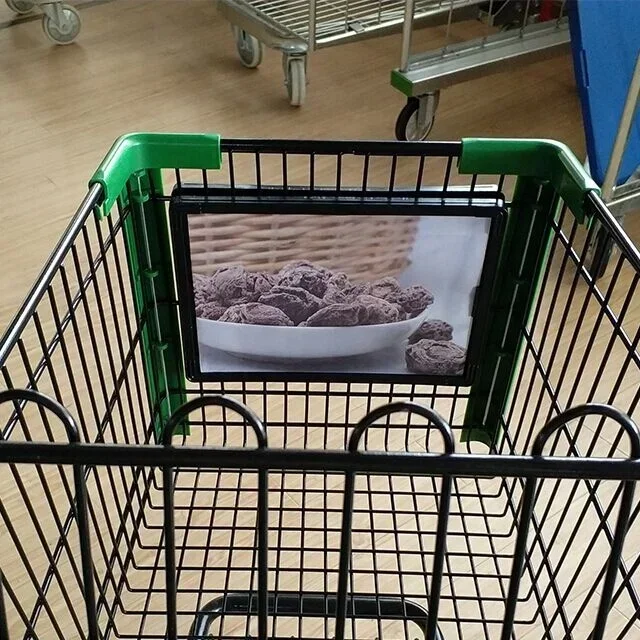 Grocery store best demo in store plastic signage frame shopping cart ads