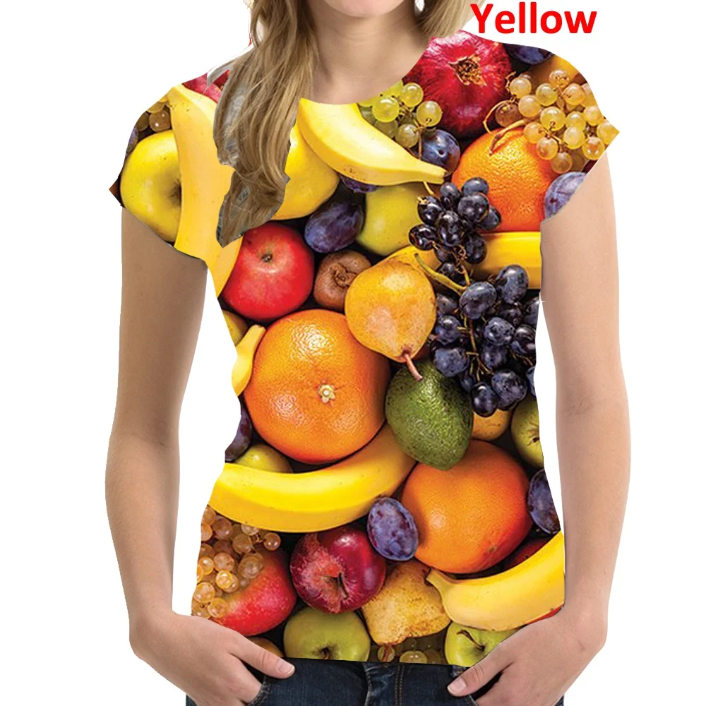 

2022 Women Casual T Shirt 3d Print Short Sleeve Tee Tops Summer Fashion Fruit print Female Pullover Tops