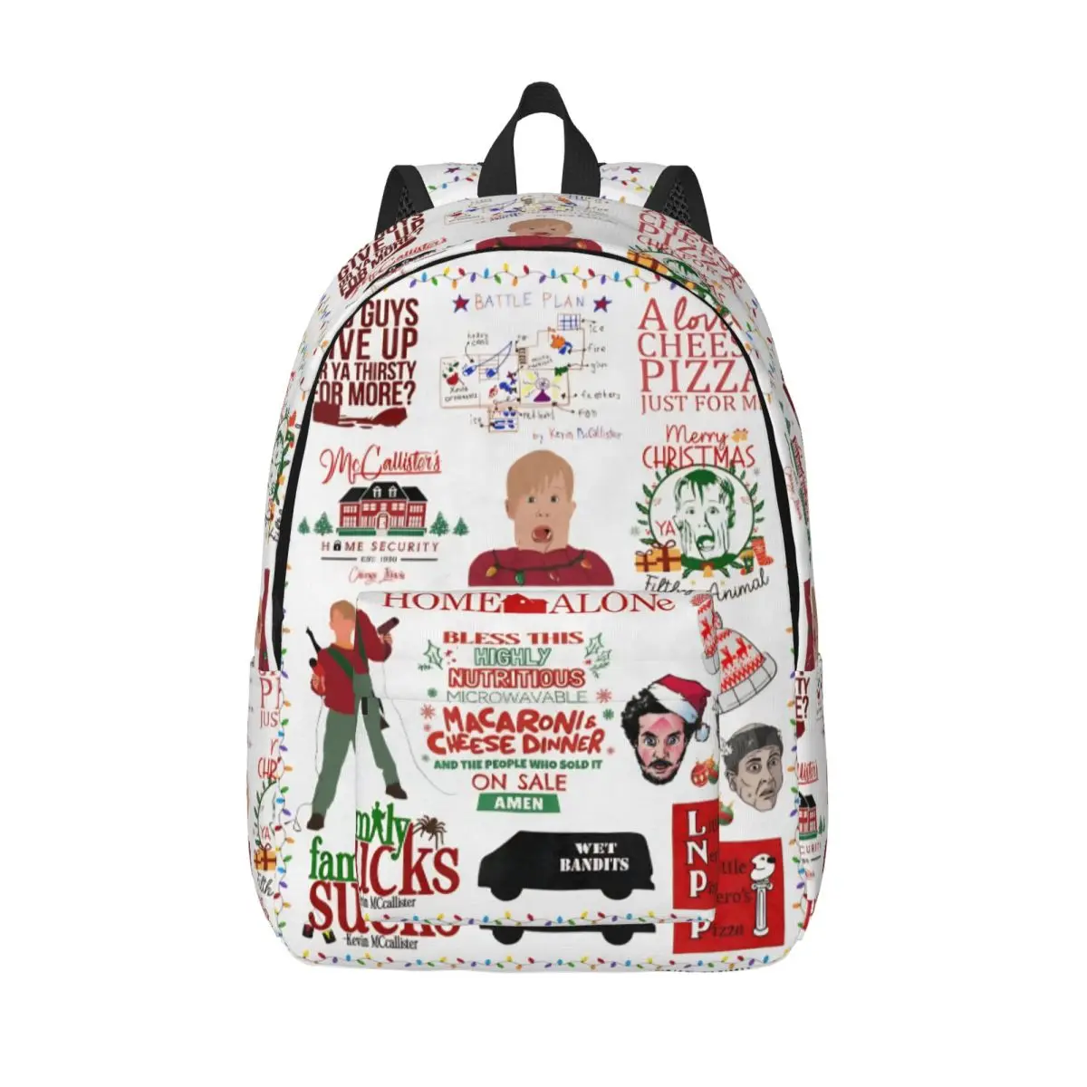 

Home Alone Kevin Comedy Teenage Backpack with Pocket High School Work Xmas Merry Christmas Daypack Men Women College Canvas Bags