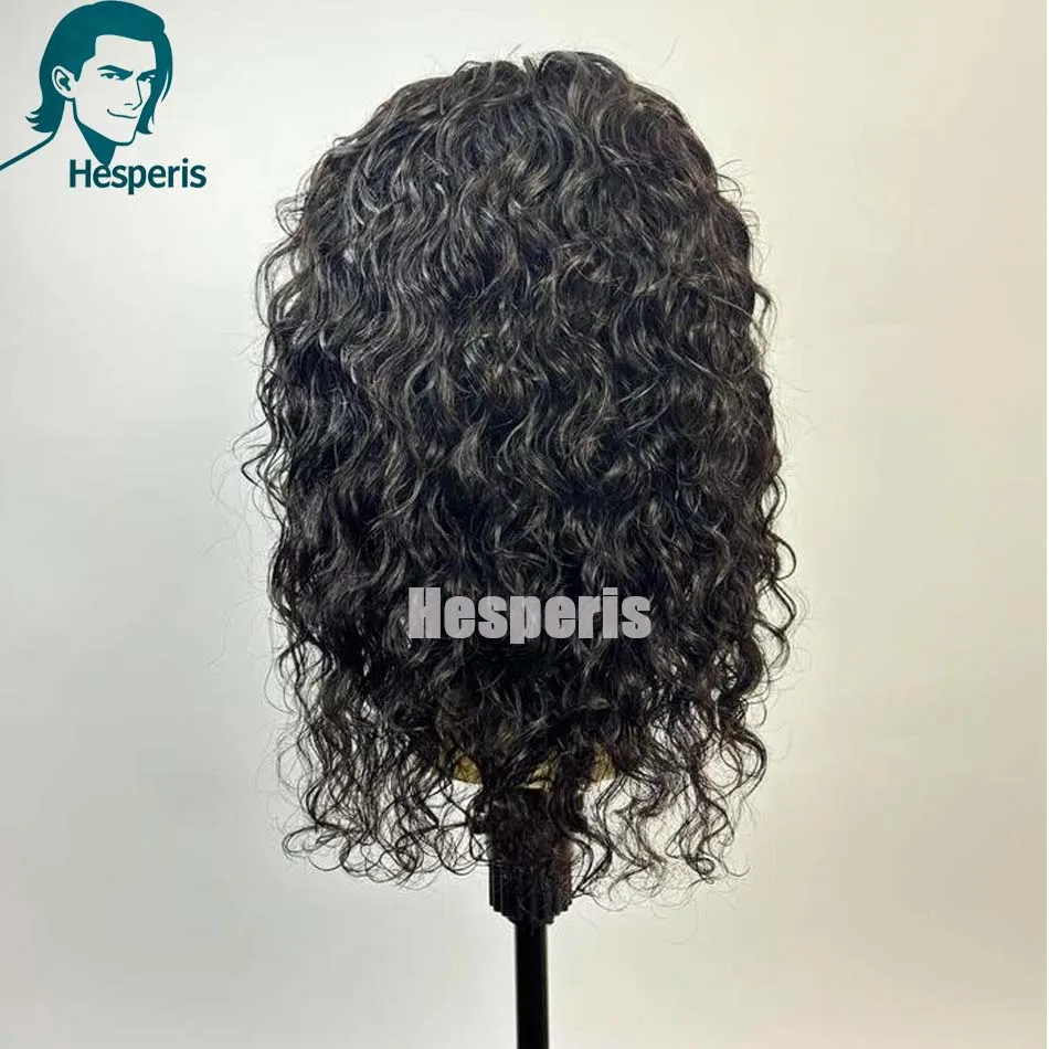 Hesperis شعر بشري مجعد الباروكات مع الانفجارات البرازيلي ريمي الحرير العلوي آلة كاملة صنع شعر مستعار للرجال شعر مستعار قصير مجعد للذكور #4