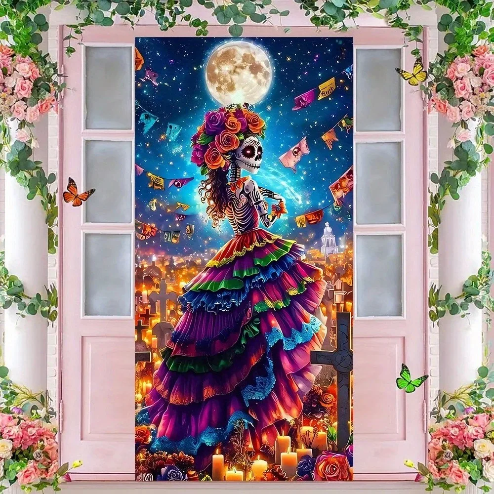 Mexikanischer Tag der Toten Party-Hintergründe, bunter Totenkopf, Blumenkrone, Ringelblume, Dekor, Dia De Los Muertos, Türbanner-Hintergrund