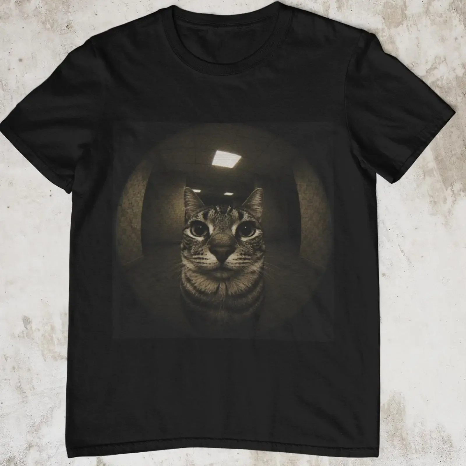 Backrooms Cat T Shirt Liminal Space Weirdcore Aesthetic Creepy VHS Analog Horror Casual vintage Washed homme graphic fashion