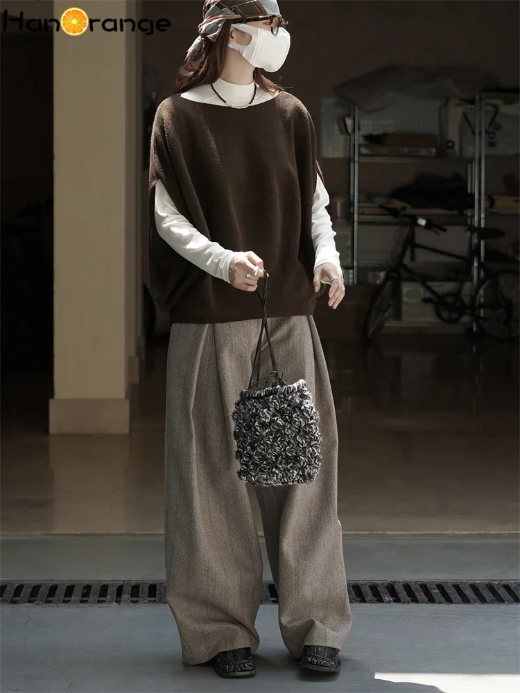 한오렌지 2025 가을/겨울 패션 릴렉스 O넥 원피스 소매 루즈 스웨터 부드러운 피부 친화적 탑 블랙/카키/커피