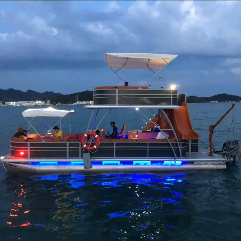 FL Customized Wholesale 30ft Aluminum Double Decker Family Pontoon House Boat Power Outboard Engine Included Lake Usage