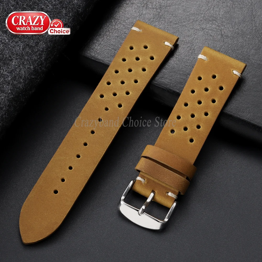 18/19/20/21/22mm 24mm Vintage Atmungsaktives Poröses Leder-Uhrenarmband Business Braun Schwarz Universelle Uhrenarmbänder Damen Herren Armband – Detail 12