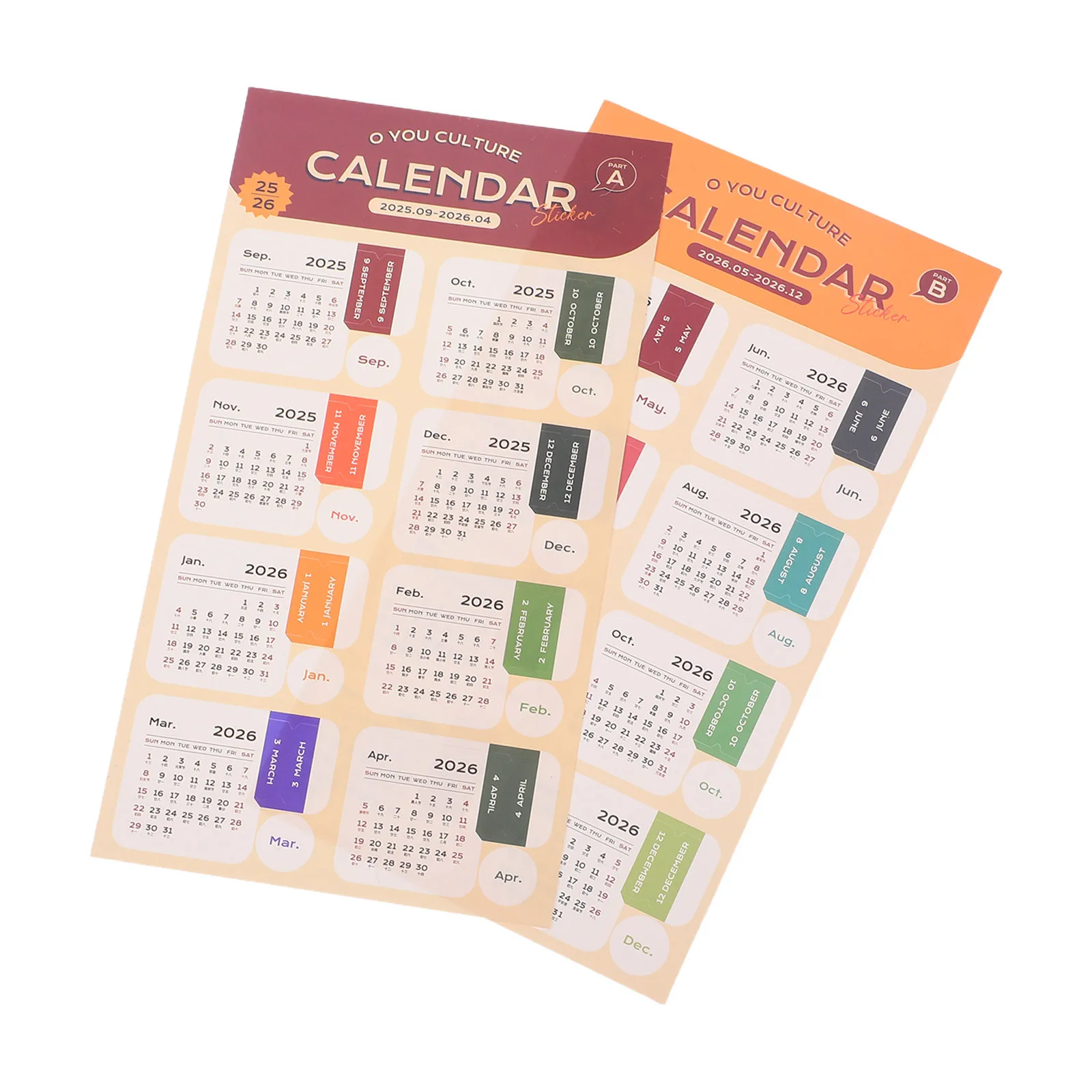 

2 Sheet 2026 Monthly Planner Tab Stickers Adhesive Index Calendar Tabs Candy Color Monthly Labels for Diary Journal