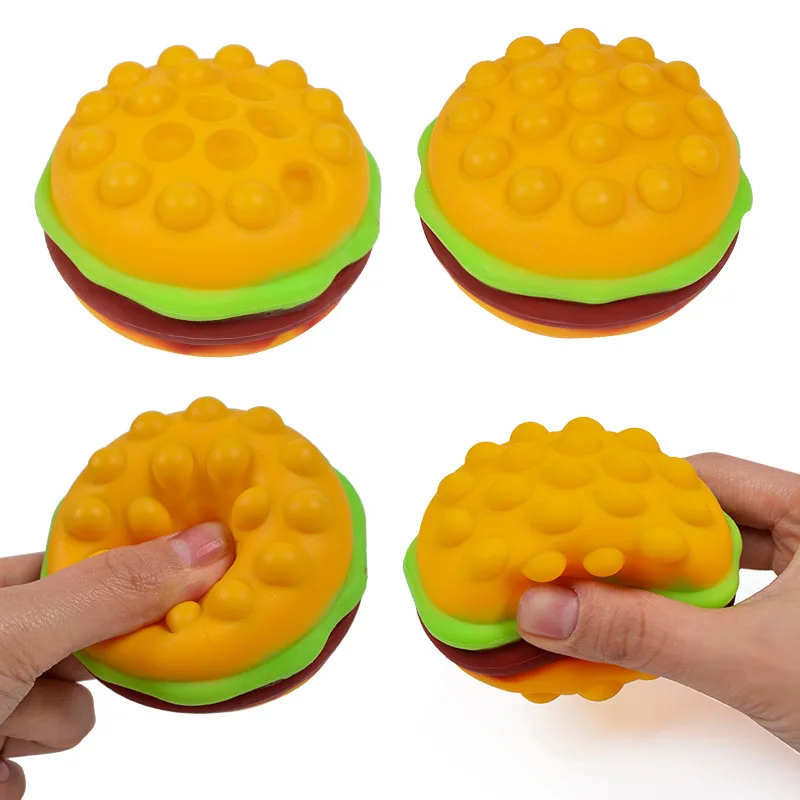 Pop Burger Stress Ball 3D Squishy Hamburger Fidget Toys Silicone Decompression Silicone Squeeze Fidget Ball Fidget Sensory Toy