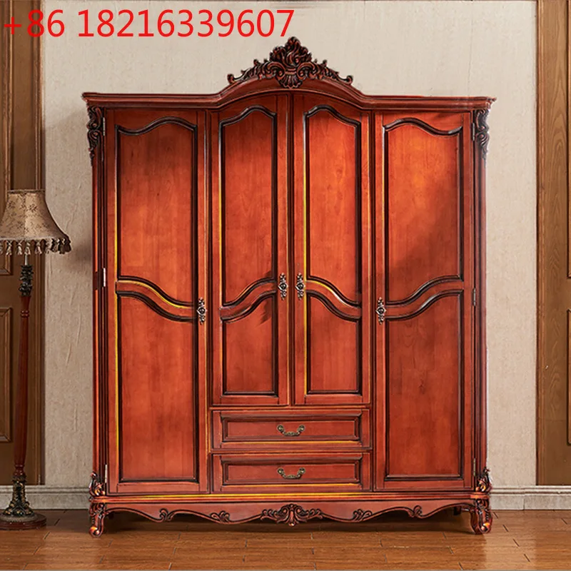 

Европейская спальня из цельного дерева, американская классическая антикварная мебель, четырехдверный шкафчик в сборе, ретро прочный новый