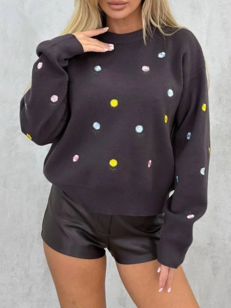 2026 MsChuh Autumn Women's Clothing Pullover Sweater Flower All-match Loose Casual Simple Style Comfortable Temperament Fashion