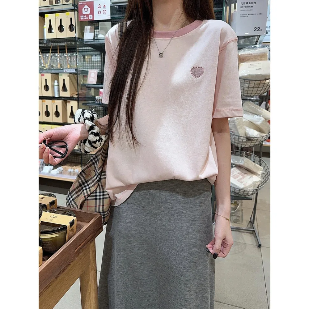 

Women sweet solid O-neck short sleeve loose Elegant Chic T-shirts French t shirt Plus Size Clothing women clothing