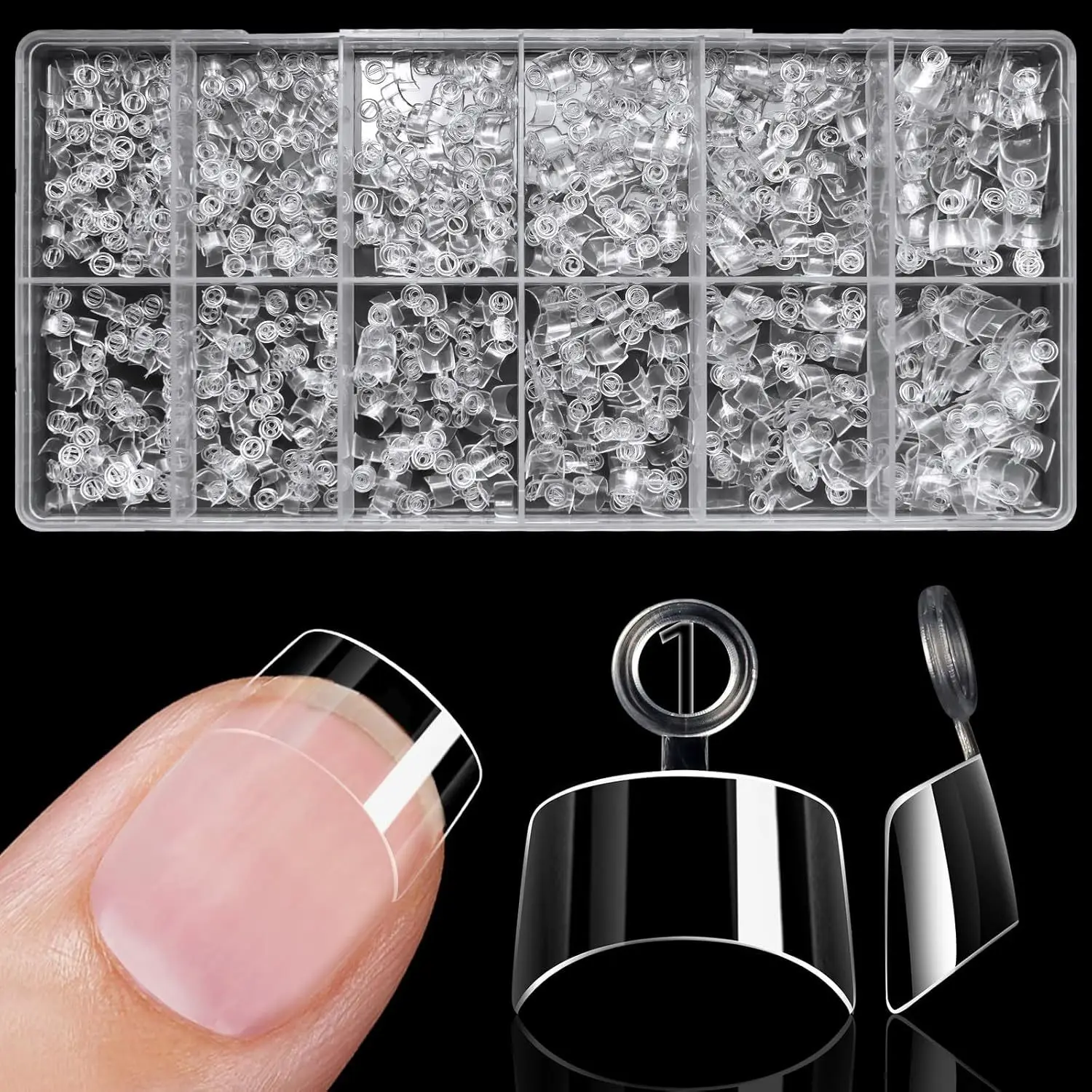 600pcs Clear Extra Short Square Acrylic Nail Tips, 12 Sizes in Box, Glossy Finish, Natural Look, for DIY Nail Art & Salon