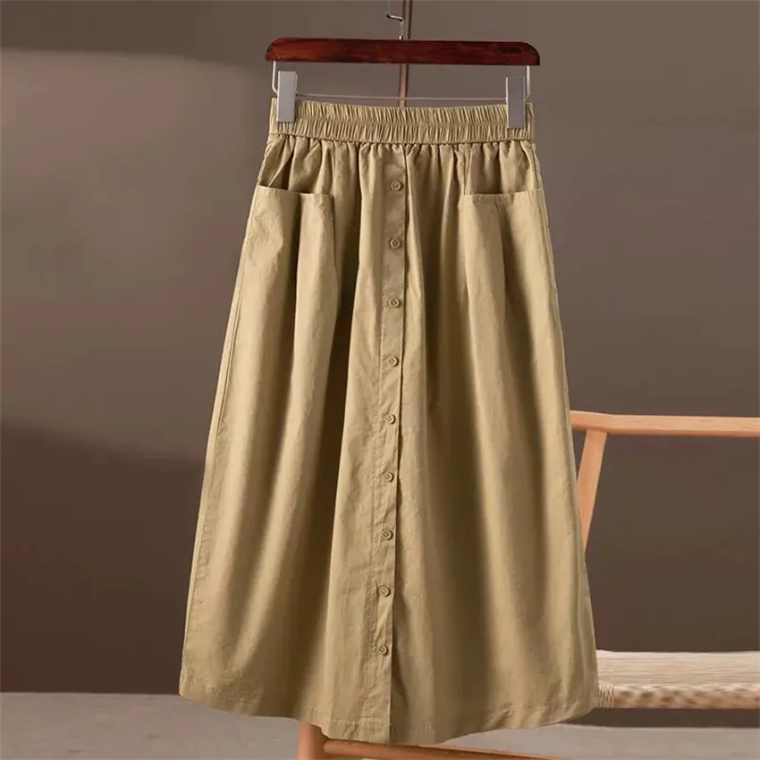 Gowyimme 2026 New Spring Summer Fahion Big Size Women High Waist Skirt Cotton Girl Midi-long A-line Solid Skirts Bottomings 1874