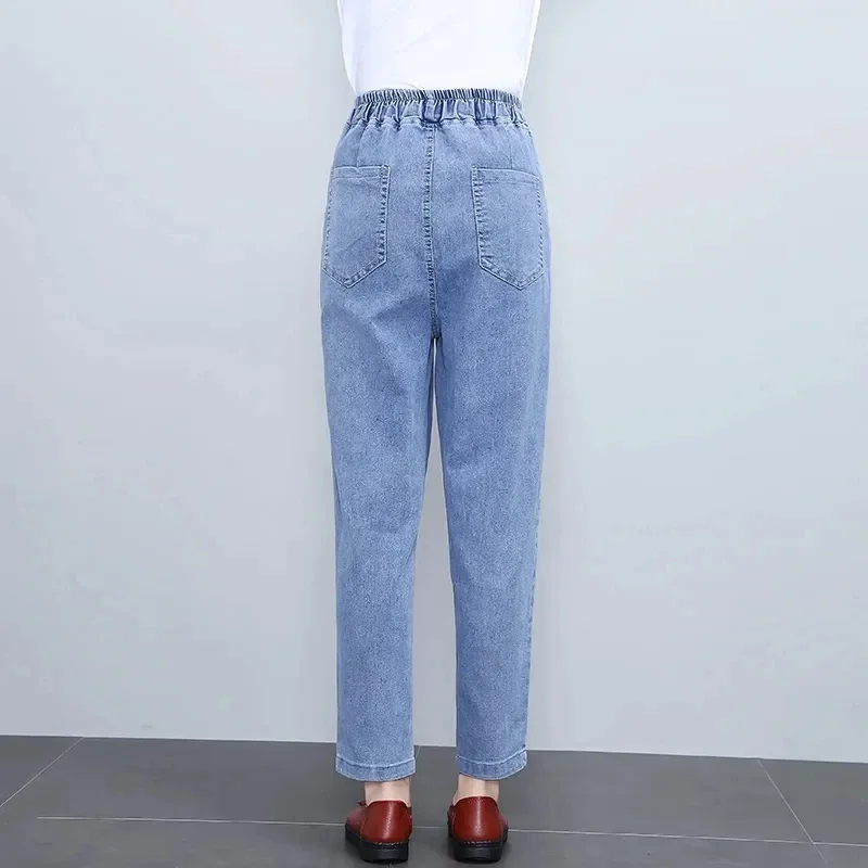 

Casual Elastic High Waist Harem Jeans Big Size Mom Baggy Vaqueros Women Ankle-Length Jogger Pants Spring Denim Pantalones Z699