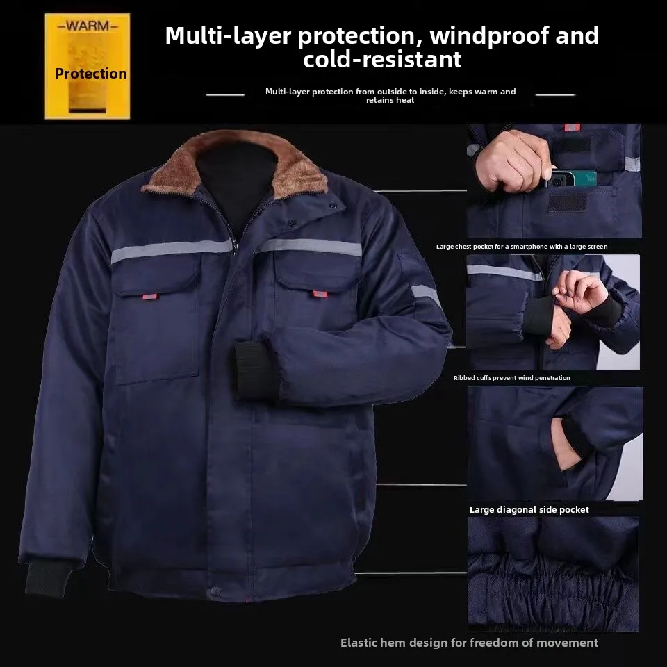 

Зимняя рабочая одежда Thiened: хлопковая куртка с двойным слоем, теплая, износостойкая, с воротником-стойкой, спецодежда