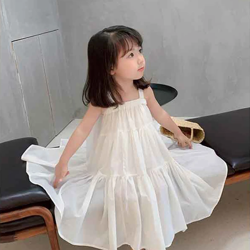 Kids Baby Girls Sling Dress Summer Girl Dress  Beach Dresses Purple Fluorescent Green White Dress Children's Clothes 2-7Y  2026