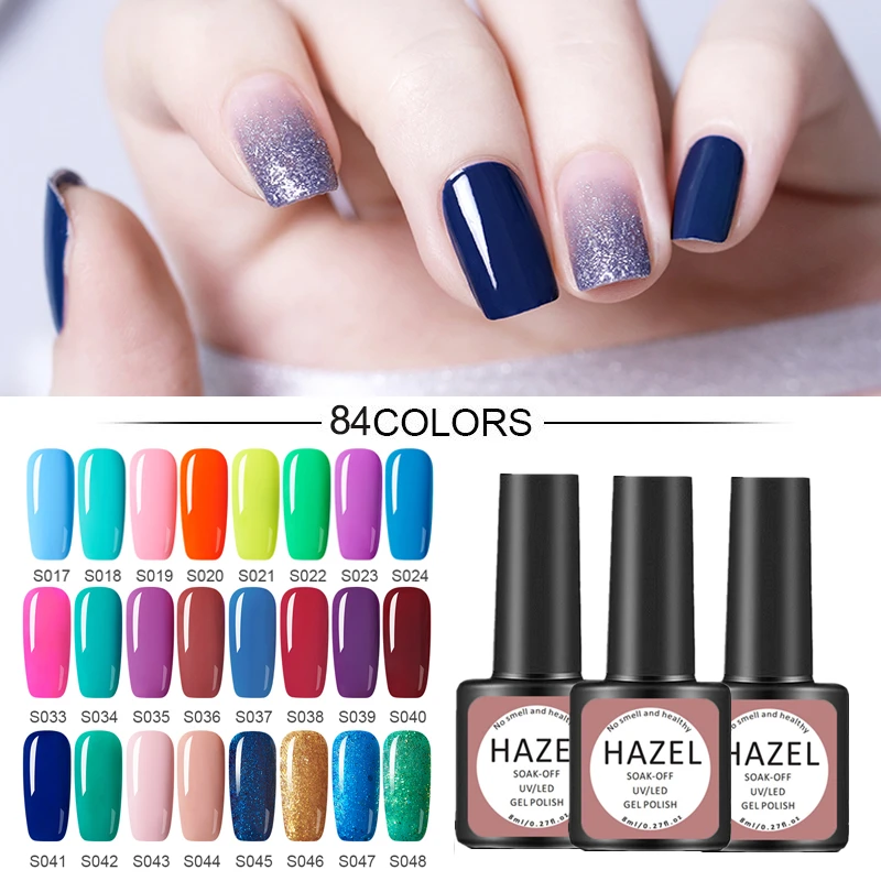 

HAZEL Gel Polish Nail Gel Polish UV Gel Polishes Semi Permanent Gel Varnish Hybrid Glitter Manicure Primer Top Coat Nail Art