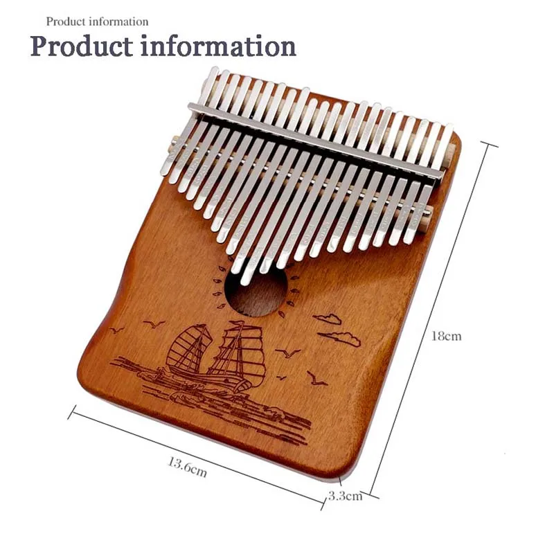 21 Keys Bull Kalimba Portable Thumb Piano Upgraded Handguard Wood Back Pronunciation Hole Keyboard Music Instrument with Sticker