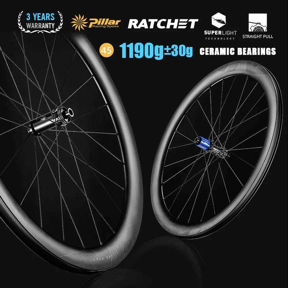 2024 RYET SuperLight Road Carbon Wheels1190g Ceramic Tubless Clincher Disc Brake Ratchet 36T Hub Bicycle Wheel Cycling Rim Parts