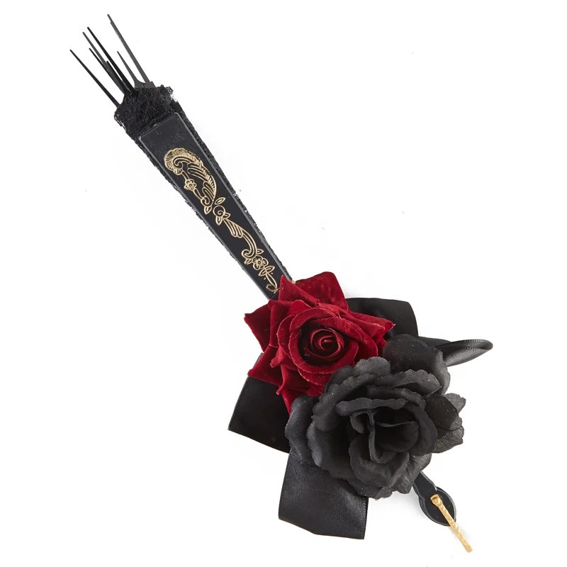 لوليتا مروحة خمر المرأة الدانتيل مروحة اليد القوطية مؤشر الساعة كريستال روز المشجعين اكسسوارات حفلة الهالوين