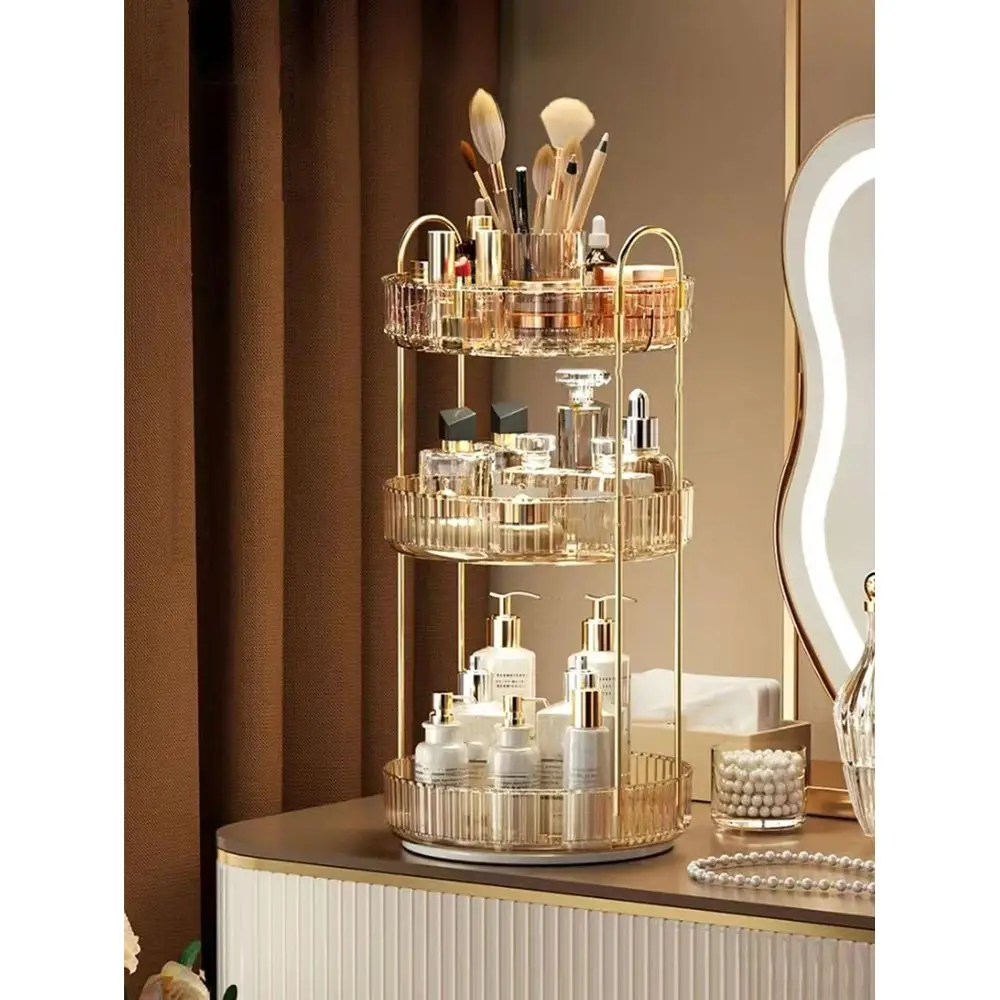 

Вращающийся органайзер для косметики, подходит для туалетного столика, прозрачная подставка для хранения косметических средств большой вместимости, держатель для парфюмерии, органайзер для макияжа.