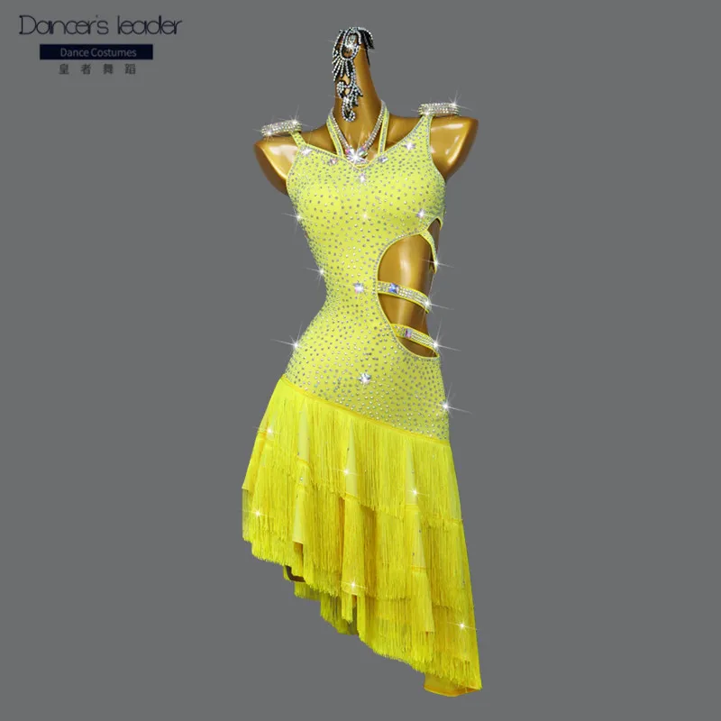 Latin Dance Dress High end Customized Half through Waist Off Shoulder Sling Tassel Tango Women's Adult Stage Professional Dress