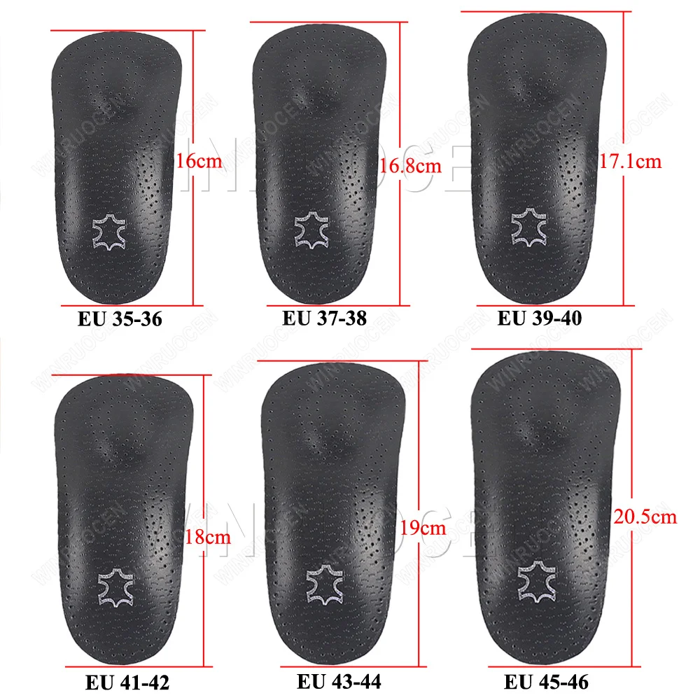 Plantilla semiortopédica de cuero para hombre y mujer, Corrector de pie plano, almohadilla para aliviar el dolor de talón, cuidado de piernas, 3/4