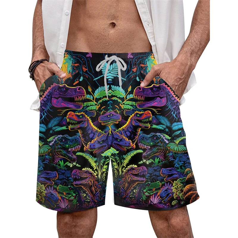 3D Print Dinosaur Beach Shorts Casual Vacation Hawaiian Trunks T-Rex Surfing Short Pants For Men Clothes Dragon Trunks Trousers