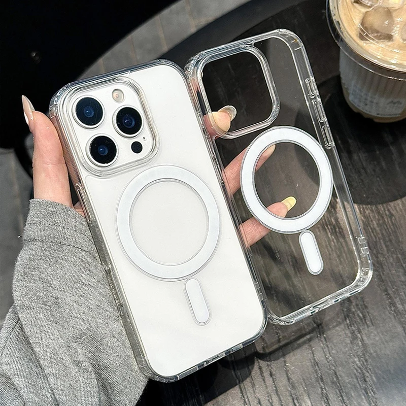 

16 Pro Max New Senior Transparent Not Yellowing Case for iPhone 16 15 14 13 12 11 Pro Max Plus Shockproof Magsafe Magnetic Cover