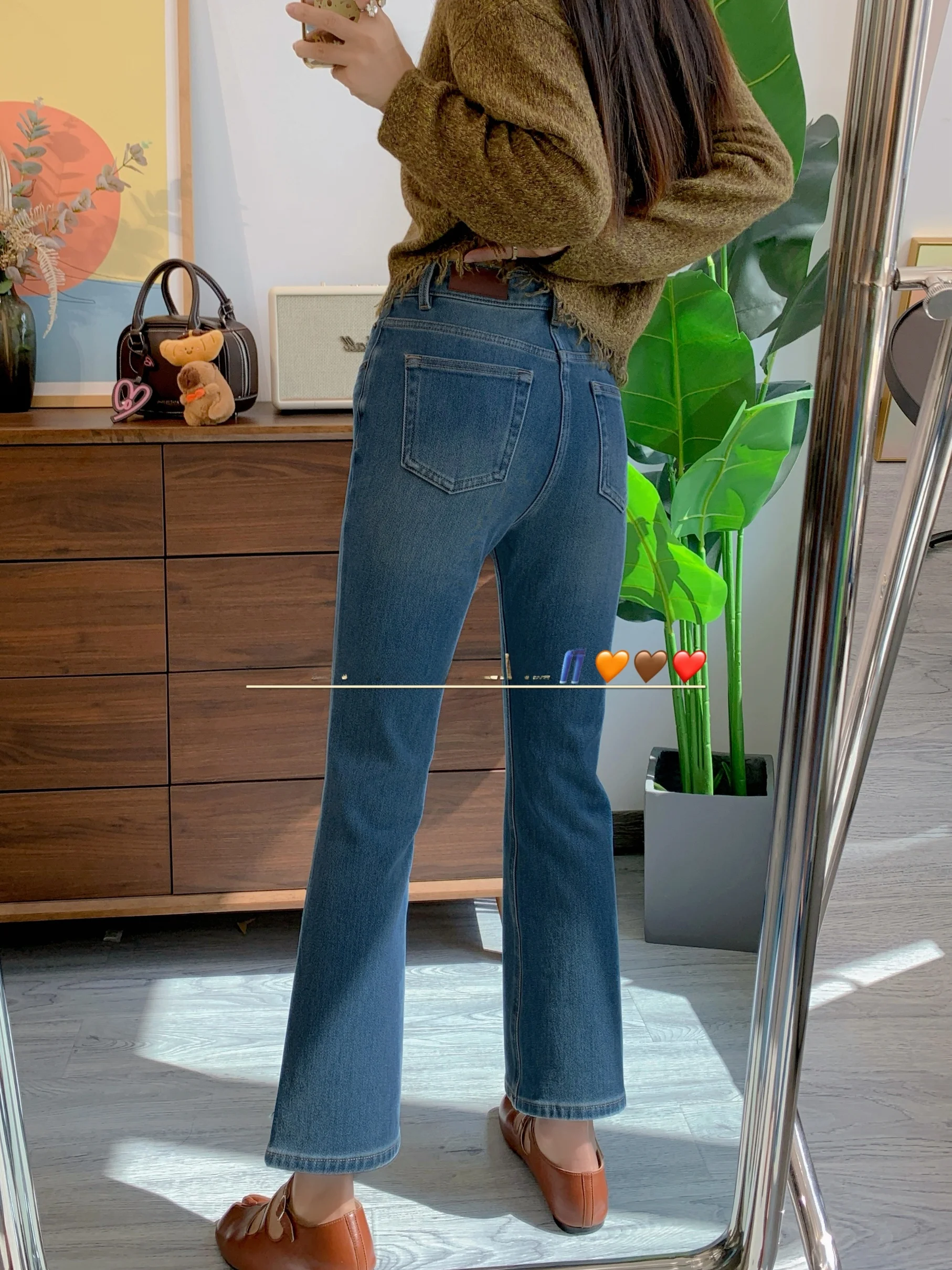 

Женские джинсы-клеш с высокой талией, облегающие, с подкладкой, из хлопка, повседневные, средней эластичности, для ежедневной носки