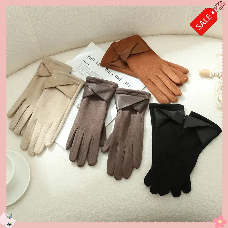 Luvas xinji de lã de pelúcia quente à prova de frio camurça velo inverno à prova de vento temperamento ciclismo condução à prova de vento luvas de cinco dedos