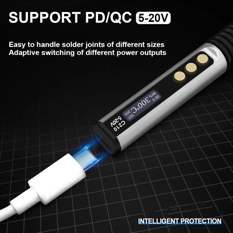 Ferro de solda com display digital inteligente c210, concha de liga de alumínio 5-20v, ferramentas de soldagem de diagnóstico de reparo, fábrica pcba