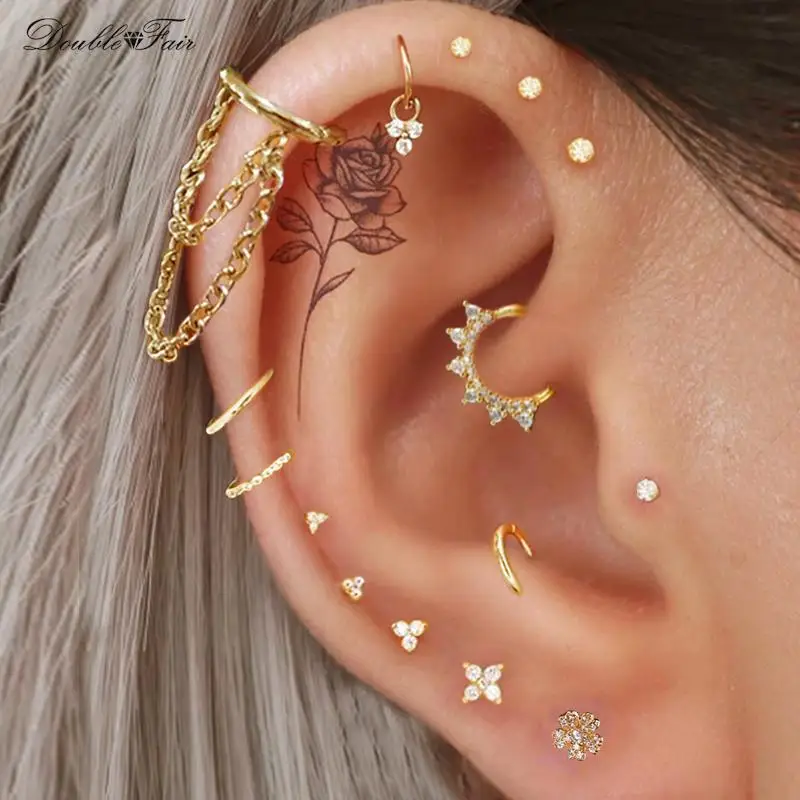 Helix Daith Tragus kolczyki do przekłuwania uszu dla kobiet 1PC chrząstka muszla łańcuszek z frędzlami okrągłe kolczyki Y2k ucho biżuteria
