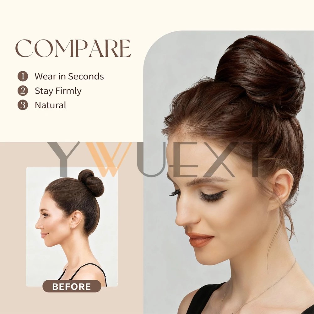 كعكة الشعر البشري ذيل حصان هيربيسي خصلات شعر برازيلية كعكة Scrunchies Updos دونات Chignon وصلات شعر بشري للنساء