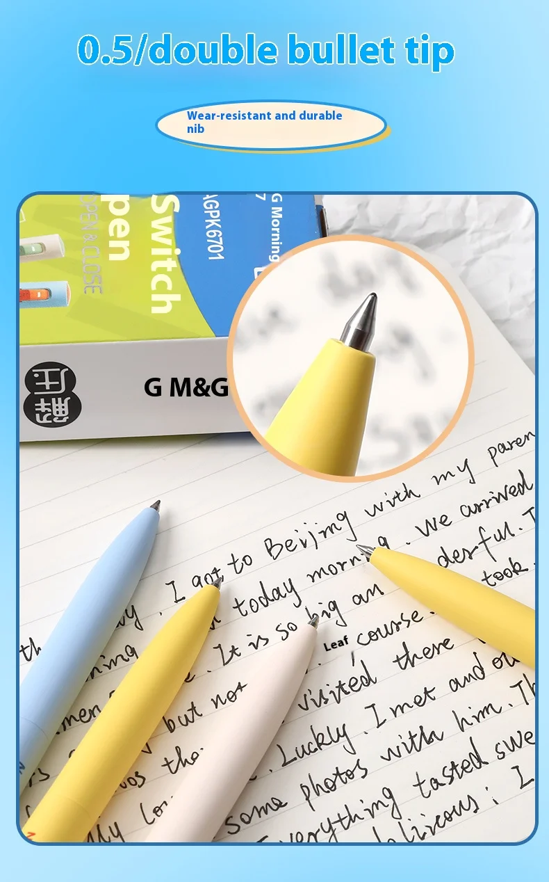 M&G K6701 Gel Pen Side Pressure Switch Double Bead Bullet Head 0.5mm Black Low Center of Gravity Speed Drying Writing Stationery