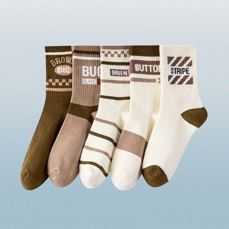 Chaussettes mi-tube en coton doux pour hommes et femmes, série Street, chaussettes de sport simples, haute qualité, mode, 5/10 paires