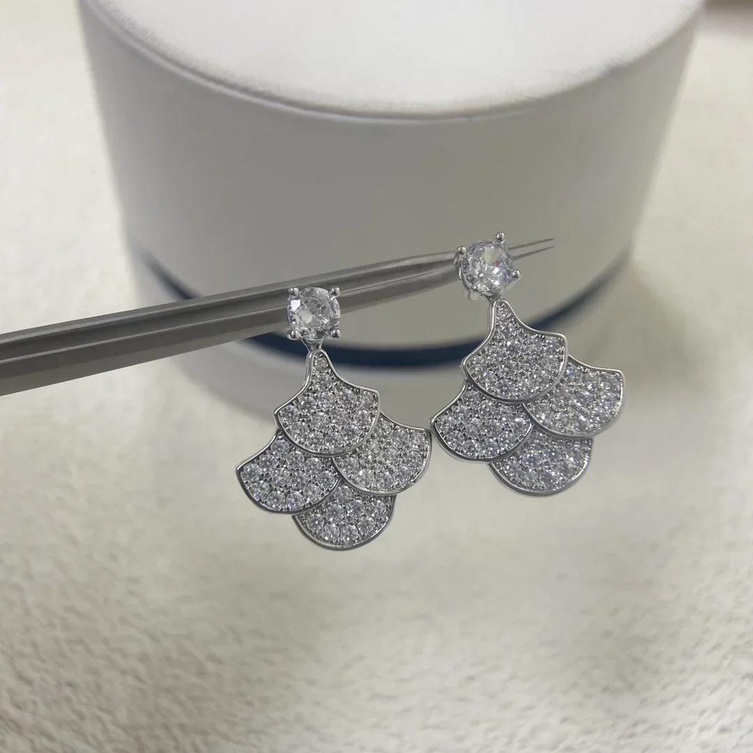 

2025 925 Silver New Product Full Diamond Multi layer Skirt Earstuds
