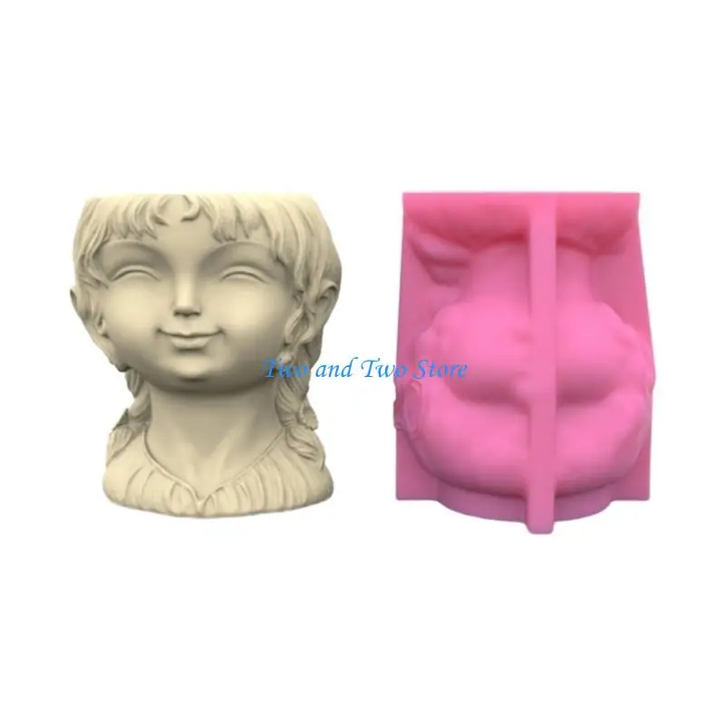 

HX6F Girl Head Silicone Flower Pots Mold Concrete Candlesticks Holder Molds DIY