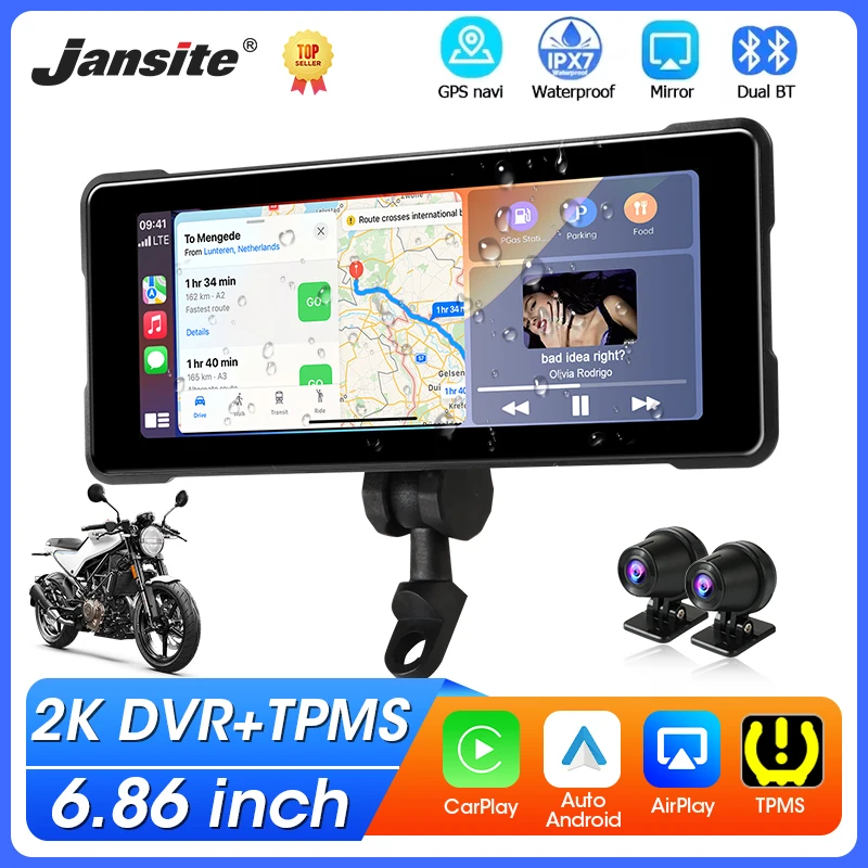 

Portable 6.86 inch Motorcycle Carplay GPS Navigation DVR IPX7 Waterproof Wireless Android Auto Bluetooth Moto Monitor IPS Screen