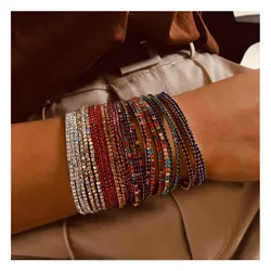 Bohemian Multicolor Rhinestone Simple Bracelets Elastic Rope Handmade Chains Women Girls Summer Party Bracelets Jewelry Gifts