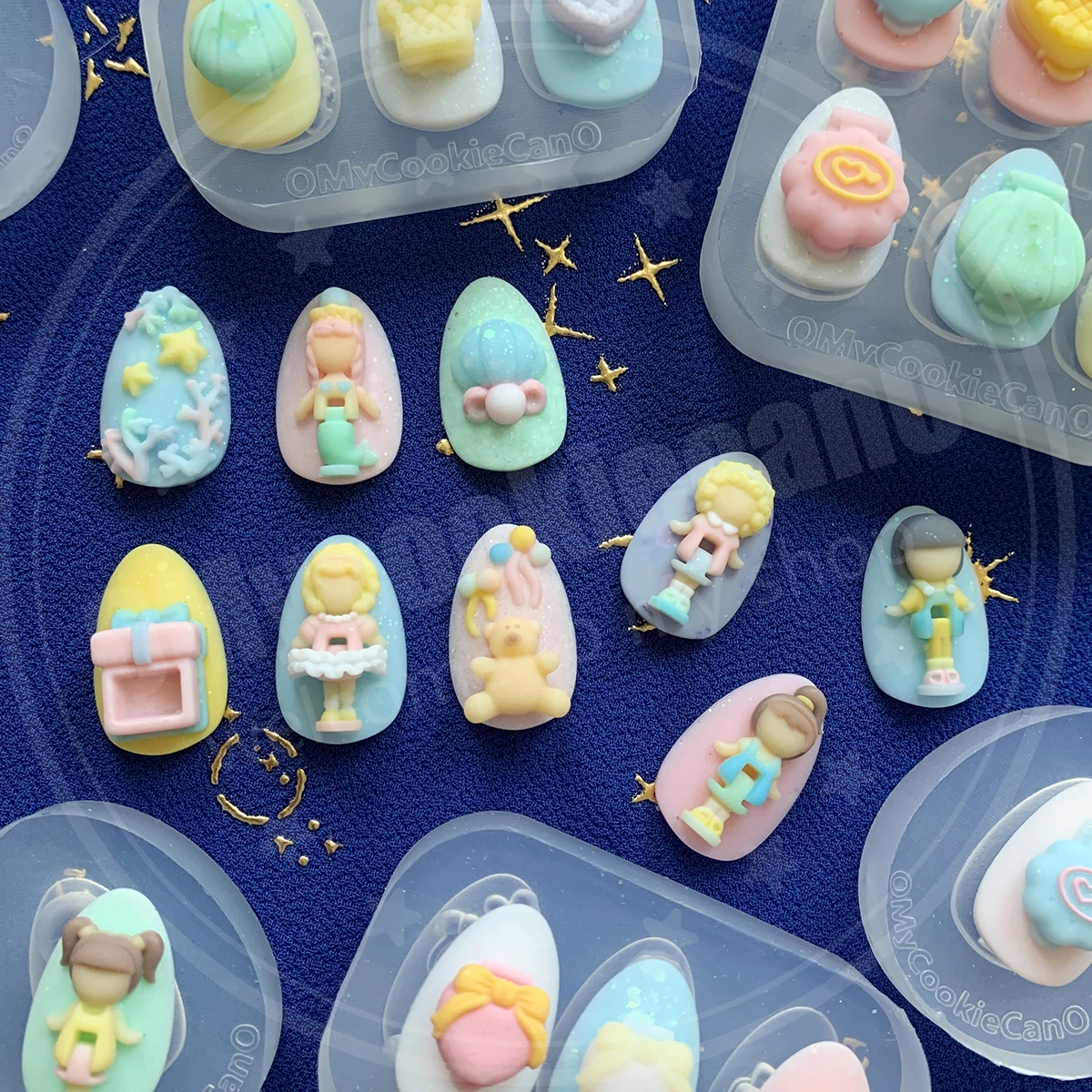 Super cute! resin mold PP mini figures, Pocket Birthday Party, Mermaid Bear, and clear transparent silicone molds.