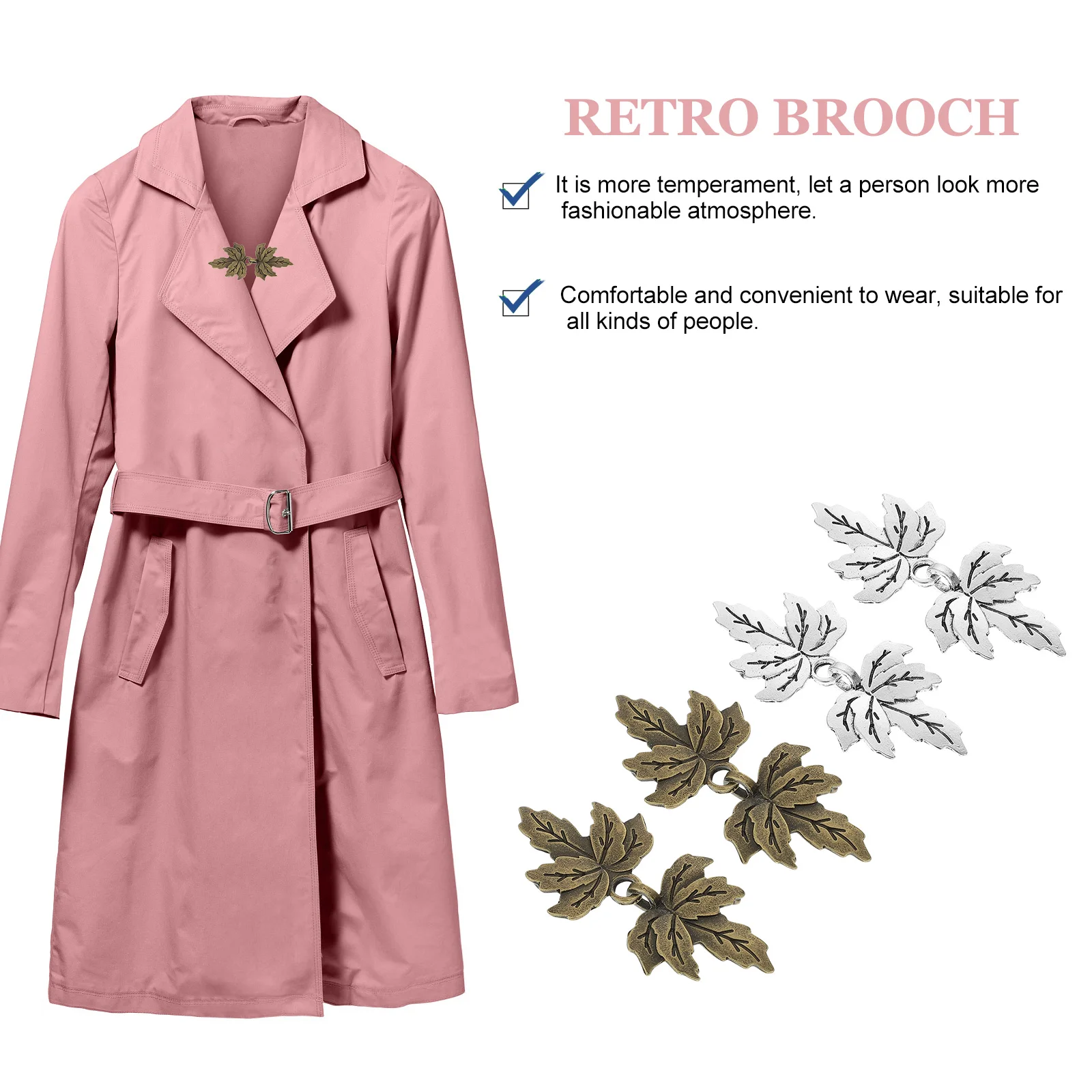 

4Pairs Retro Buckle Alloy Material Maple Shape Costume Accessories Exquisite Compact Easy Wear Dust Coat Cloak Decor