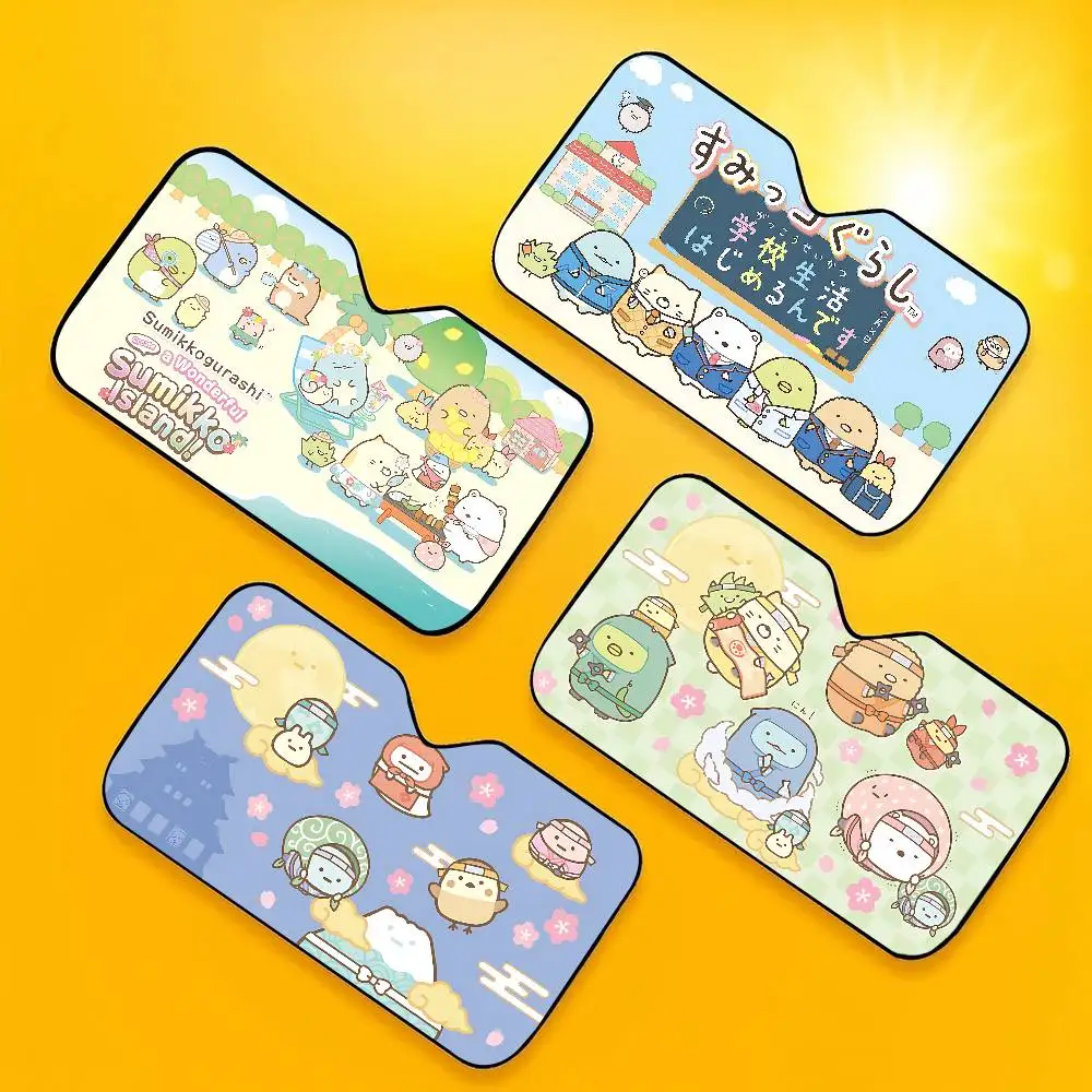 Funny Kawaii Sumikko Gurashi Anime Car Sun Shade Front Window Sunshade for Most Sedans SUV Max Uv Rays Keep Your Vehicle Cool