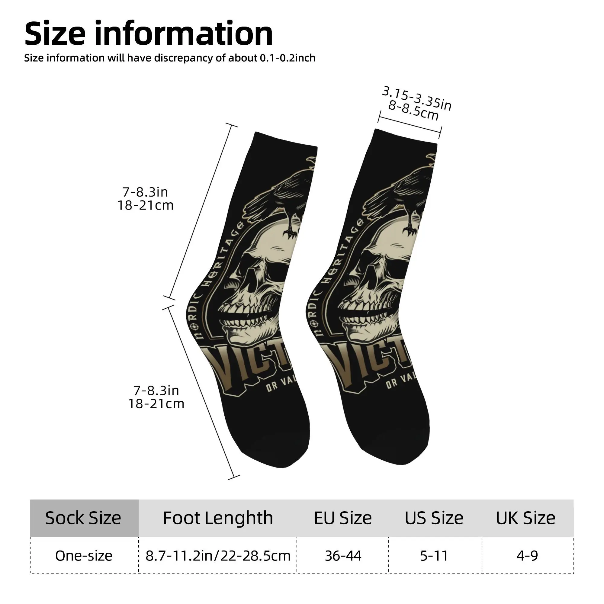 1pc Raven Skull Victory Printed Men's Socks  Novelty Hip Hop Harajuku Pattern Crew Sock Casual Gift