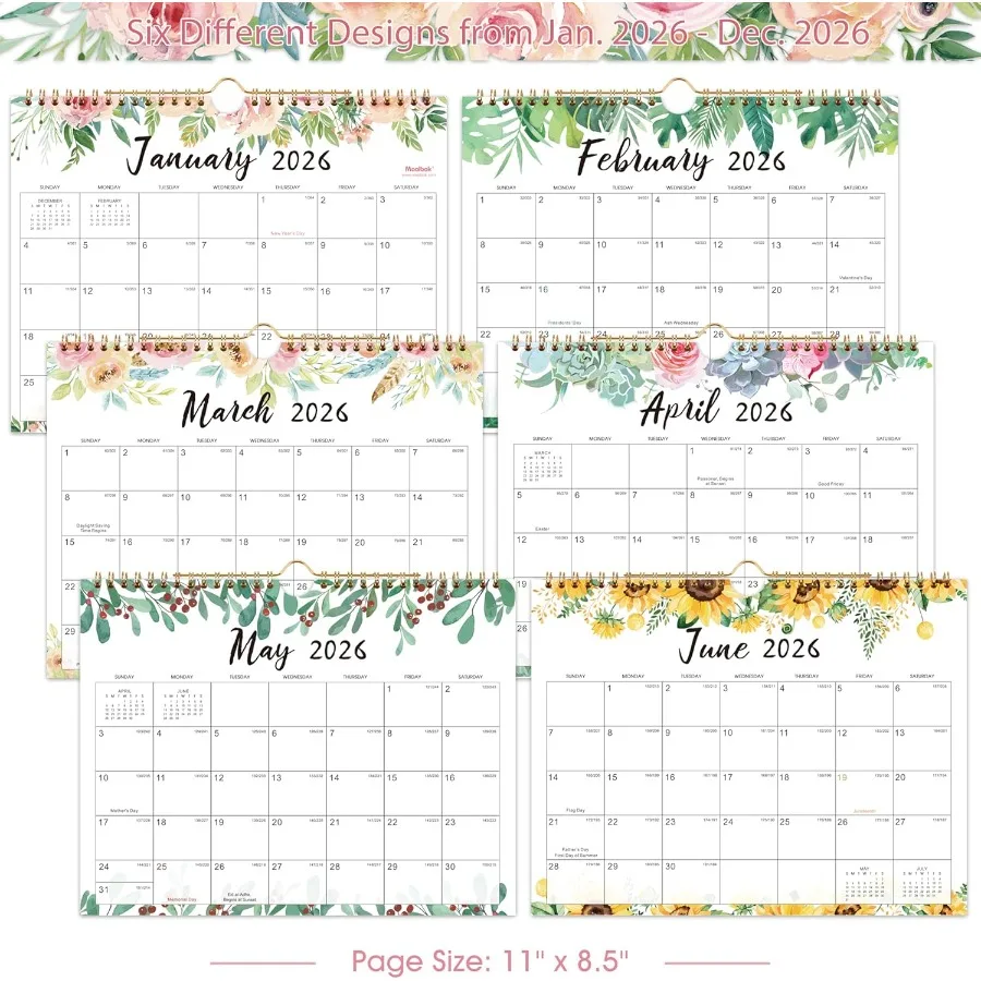 2026 التقويم يناير 2026 ديسمبر 2026 تقويم الحائط 2026 11 "x 8.5" 12 شهرا تقويم الحائط كتل الكتابة جوليان تواريخ دوامة ملزمة