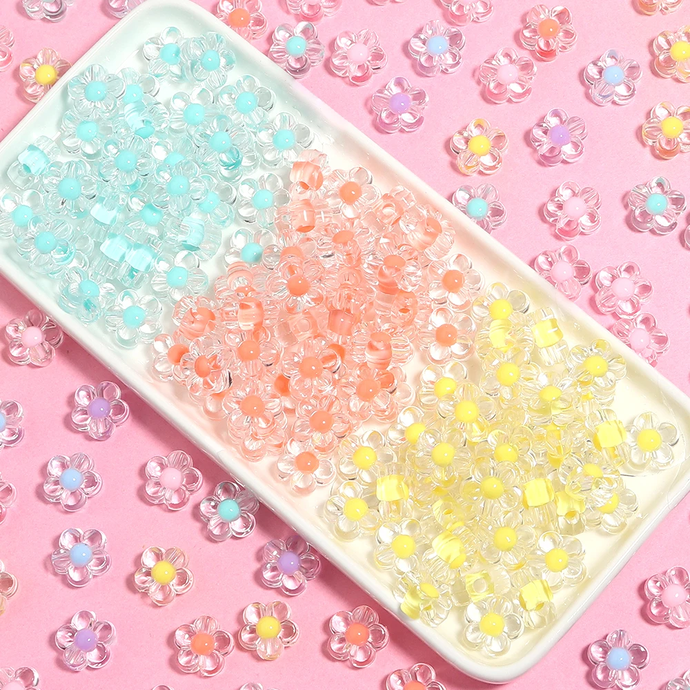 100pcs/lot Flower Beads Colorful Transparent Acrylic Beads Loose Beads For Children Girls DIY Jewelry Making Bracelet Necklace