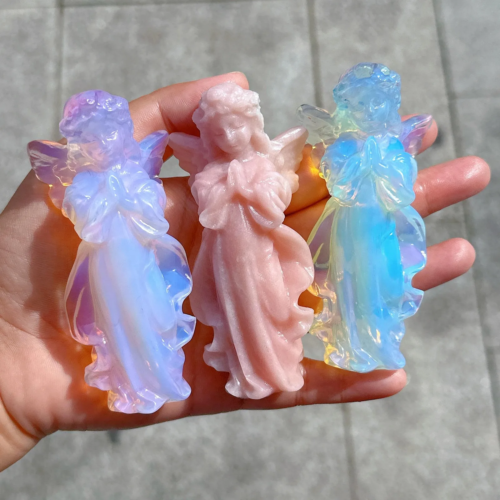 

Hand-carved Natural Pink Opal Angel Sculpture Crystal Quartz Gem Healing Gift