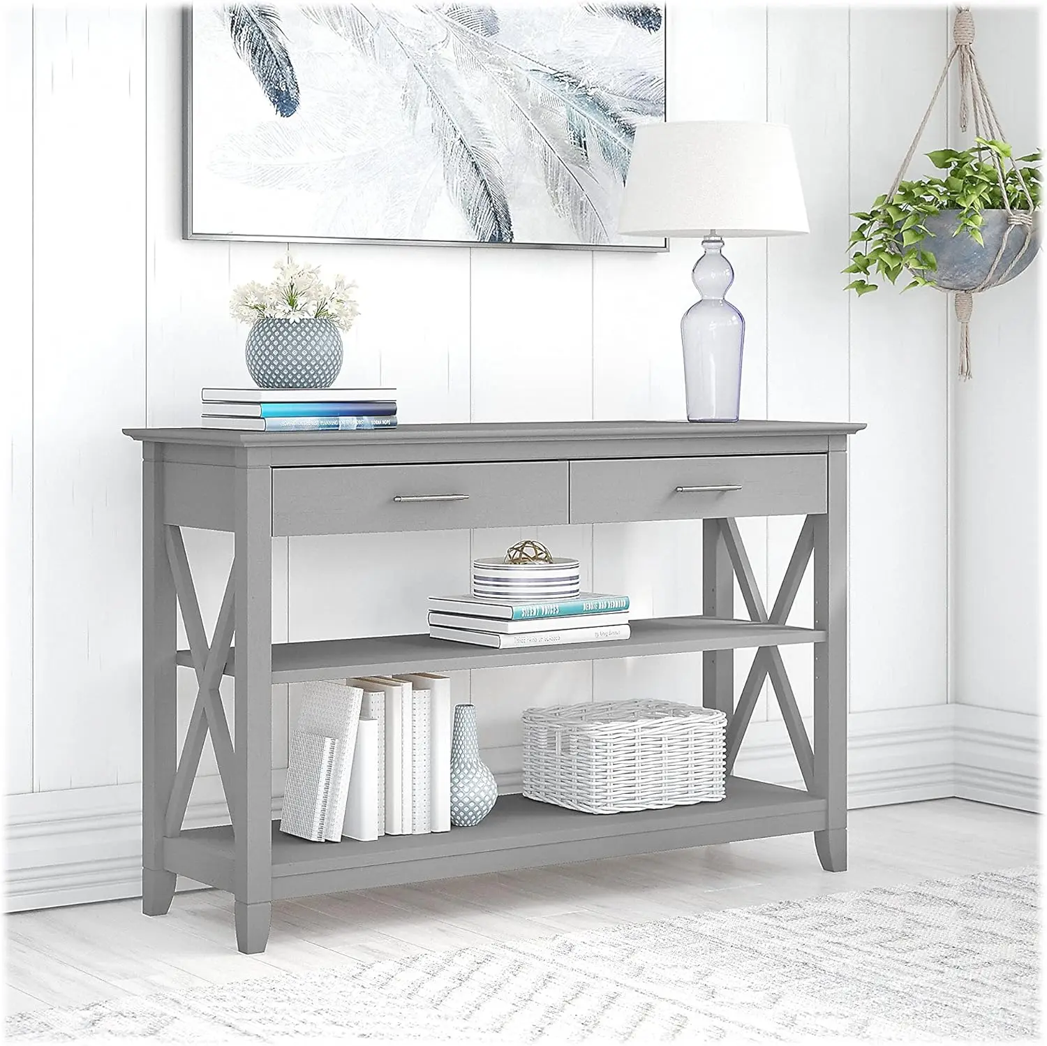 Narrow Console Table with Storage | Key West Collection Entryway Side Surface with Drawers and Aged Bronze Hardware