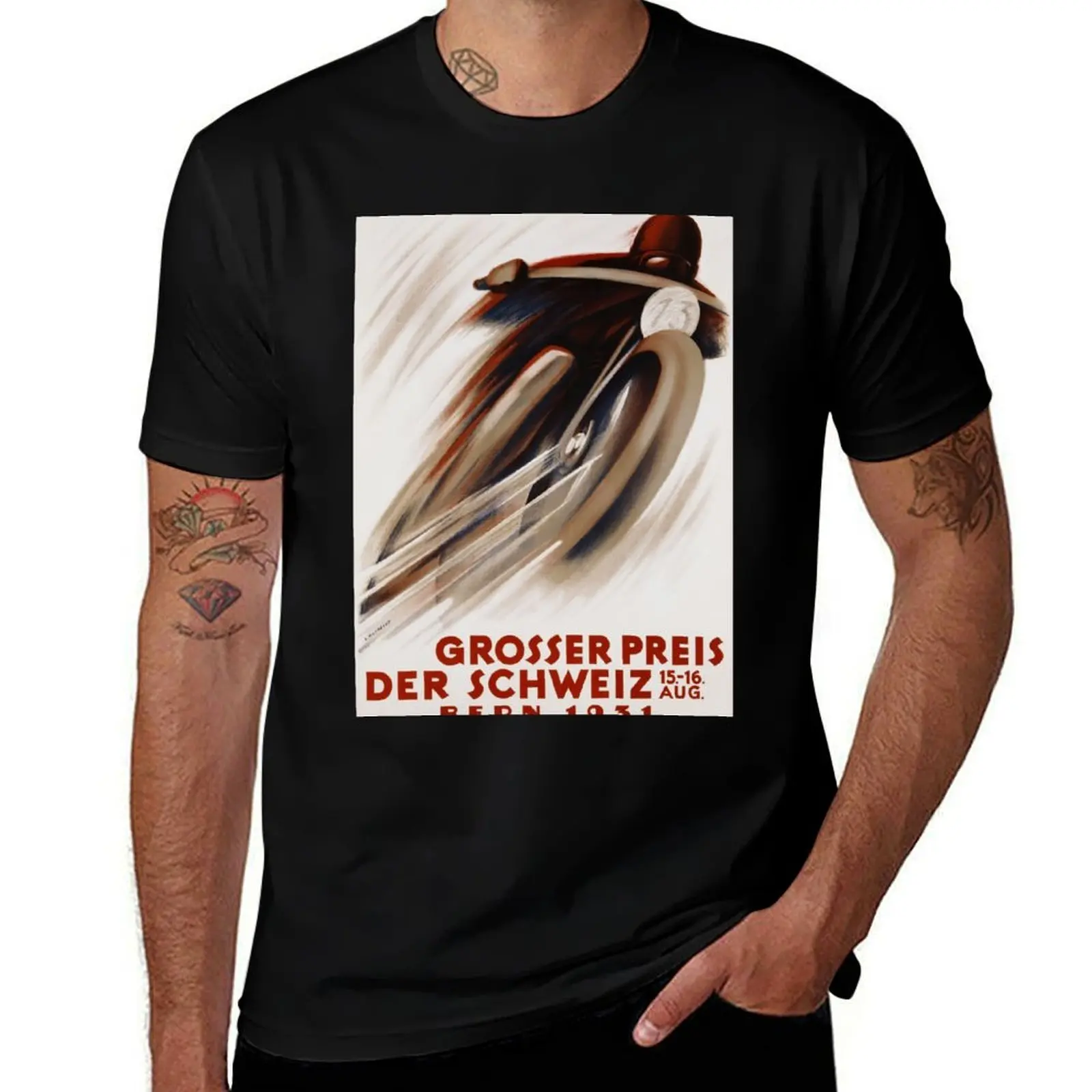 Art Deco Swiss motorcycle advert motor sport T-Shirt Anti-Pilling Casual T-Shirt